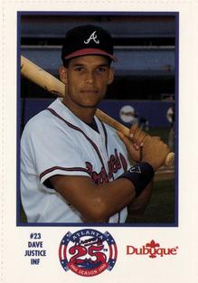 1990 Dubuque Atlanta Braves 25th Anniversary Perforated #23 Dave Justice Front