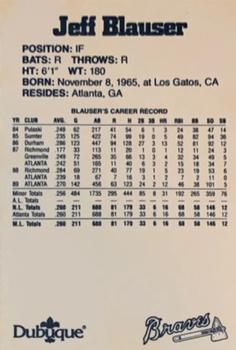 1990 Dubuque Atlanta Braves #NNO Jeff Blauser Back