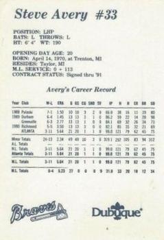 1991 Dubuque Atlanta Braves #NNO Steve Avery Back
