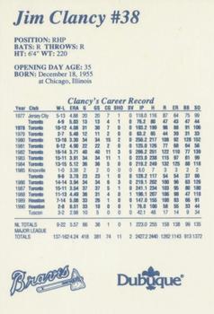 1991 Dubuque Atlanta Braves #NNO Jim Clancy Back