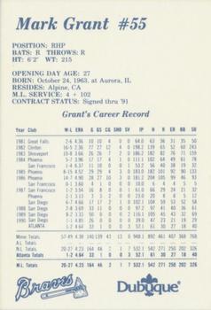 1991 Dubuque Atlanta Braves #NNO Mark Grant Back