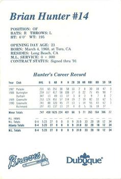 1991 Dubuque Atlanta Braves #NNO Brian Hunter Back