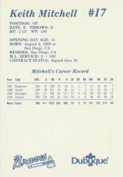 1991 Dubuque Atlanta Braves #NNO Keith Mitchell Back
