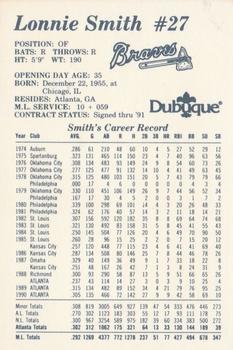 1991 Dubuque Atlanta Braves #NNO Lonnie Smith Back