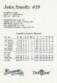 1991 Dubuque Atlanta Braves #NNO John Smoltz Back
