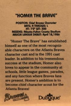 1991 Dubuque Atlanta Braves #NNO Homer the Brave Back