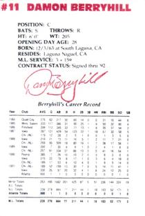1992 Lykes Atlanta Braves Perforated #NNO Damon Berryhill Back