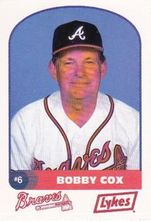 1992 Lykes Atlanta Braves Perforated #NNO Bobby Cox Front