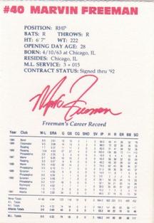 1992 Lykes Atlanta Braves Perforated #NNO Marvin Freeman Back