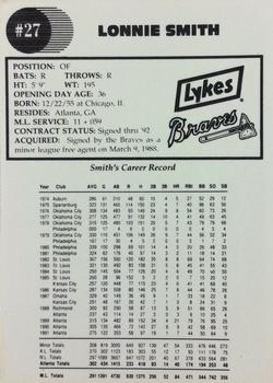 1992 Lykes Atlanta Braves #NNO Lonnie Smith Back