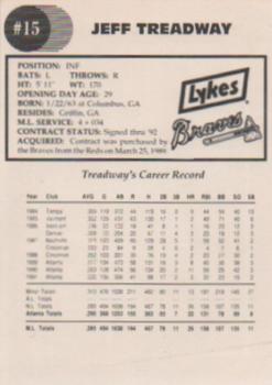 1992 Lykes Atlanta Braves #NNO Jeff Treadway Back