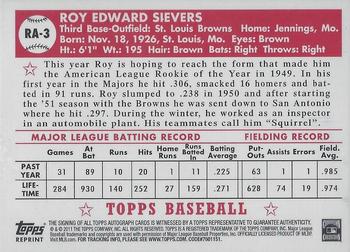 2011 Topps - Black Diamond Autographs #RA3 Roy Sievers Back