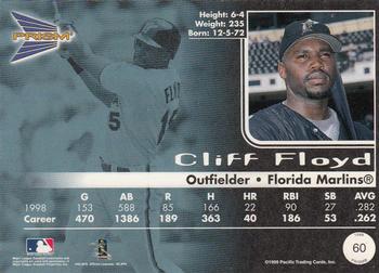 1999 Pacific Prism #60 Cliff Floyd Back