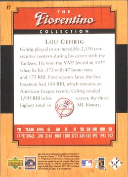 2001 Upper Deck Legends - Fiorentino Collection #F7 Lou Gehrig Back