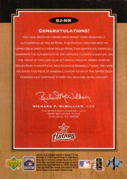 2001 Upper Deck Legends - Legendary Game Jersey Autographs #SJ-NR Nolan Ryan  Back