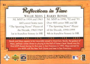 2001 Upper Deck Legends - Reflections in Time #R3 Willie Mays / Barry Bonds Back