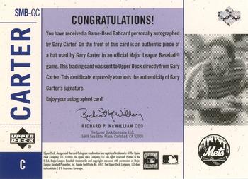 2001 Upper Deck Legends of New York - Signed Game-Used Bats #SMB-GC Gary Carter  Back