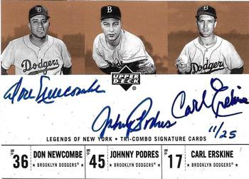 2001 Upper Deck Legends of New York - Tri-Combo Signatures #NPE Don Newcombe / Johnny Podres / Carl Erskine  Front