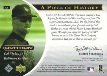 2001 Upper Deck Ovation - A Piece of History #CR Cal Ripken Jr.  Back