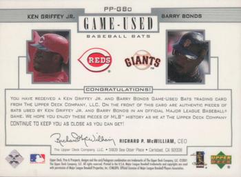 2001 Upper Deck Pros & Prospects - Game-Used Dual Bat #PP-GBo Ken Griffey Jr. / Barry Bonds  Back