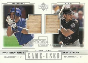 2001 Upper Deck Pros & Prospects - Game-Used Dual Bat #PP-RP Ivan Rodriguez / Mike Piazza  Front