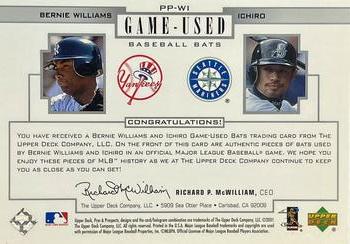 2001 Upper Deck Pros & Prospects - Game-Used Dual Bat #PP-WI Bernie Williams / Ichiro Back