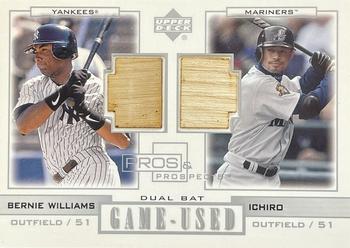 2001 Upper Deck Pros & Prospects - Game-Used Dual Bat #PP-WI Bernie Williams / Ichiro Front