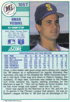 1989 Score Rookie & Traded #105T Omar Vizquel Back