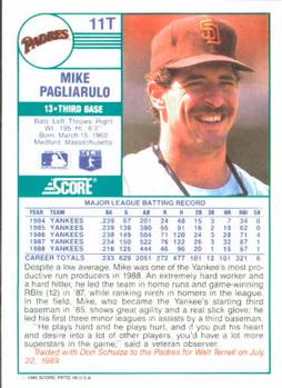 1989 Score Rookie & Traded #11T Mike Pagliarulo Back