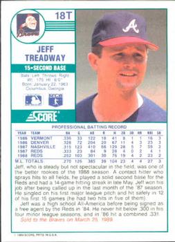 1989 Score Rookie & Traded #18T Jeff Treadway Back