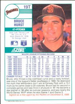1989 Score Rookie & Traded #19T Bruce Hurst Back