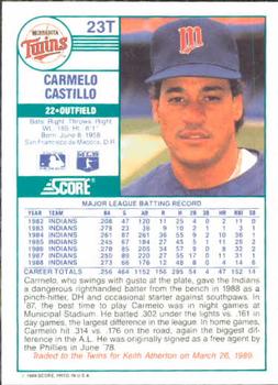 1989 Score Rookie & Traded #23T Carmelo Castillo Back