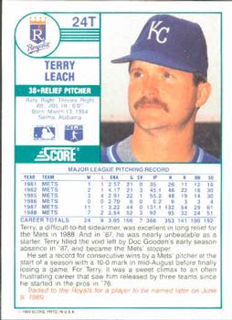 1989 Score Rookie & Traded #24T Terry Leach Back