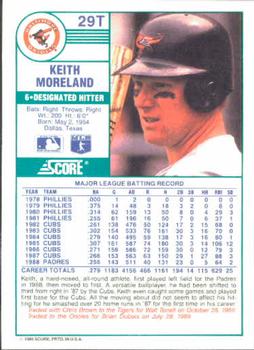 1989 Score Rookie & Traded #29T Keith Moreland Back