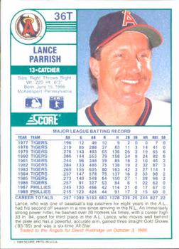 1989 Score Rookie & Traded #36T Lance Parrish Back