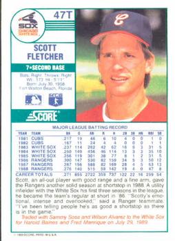 1989 Score Rookie & Traded #47T Scott Fletcher Back