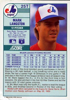 1989 Score Rookie & Traded #25T Mark Langston Back