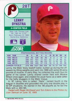 1989 Score Rookie & Traded #28T Lenny Dykstra Back