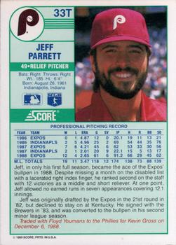 1989 Score Rookie & Traded #33T Jeff Parrett Back