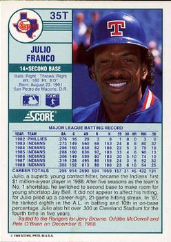 1989 Score Rookie & Traded #35T Julio Franco Back