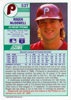 1989 Score Rookie & Traded #53T Roger McDowell Back