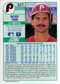 1989 Score Rookie & Traded #55T Dickie Thon Back
