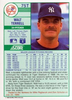 1989 Score Rookie & Traded #75T Walt Terrell Back