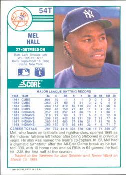 1989 Score Rookie & Traded #54T Mel Hall Back
