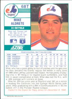1989 Score Rookie & Traded #68T Mike Aldrete Back