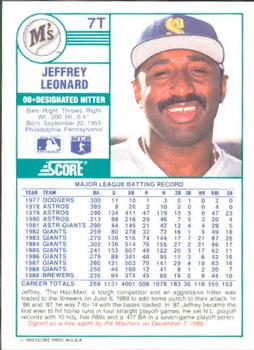 1989 Score Rookie & Traded #7T Jeffrey Leonard Back