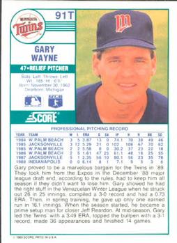 1989 Score Rookie & Traded #91T Gary Wayne Back