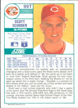 1989 Score Rookie & Traded #99T Scott Scudder Back