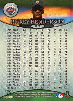 1999 SkyBox Molten Metal #93 Rickey Henderson Back