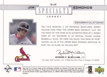 2001 Upper Deck Pros & Prospects - Specialty Jerseys #S-JE Jim Edmonds  Back